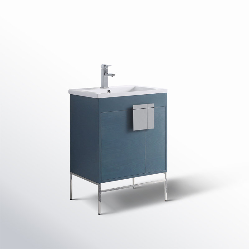 Ensemble de meuble-lavabo simple 24 po Maisie, Chrome poli, Bleu français