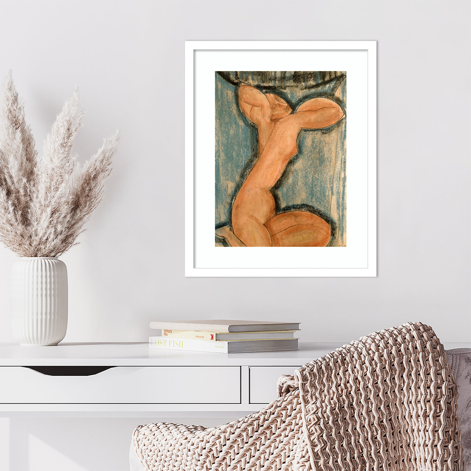 Caryatid by Amedeo Modigliani Wood Framed Wall Art Print, White, 21" H x 17" W