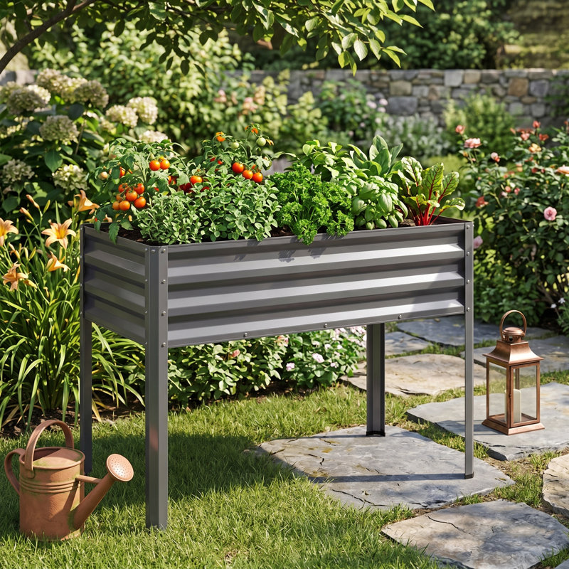 2-Pack Electro-Coating Rust-Proof Metal Raised Garden Bed Set, Sturdy Elevated Support Legs & Pre-Drilled Drainage Holes, Weather-Resistant Anti-Corrosion Design