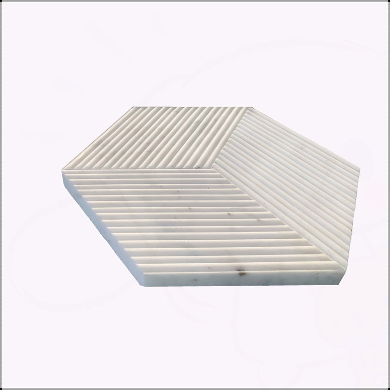Hexagon Marble tile, White marble, natural marble, for wall, OL textured finished, 3D fluted marble, natural stone, 1 box 12 pcs