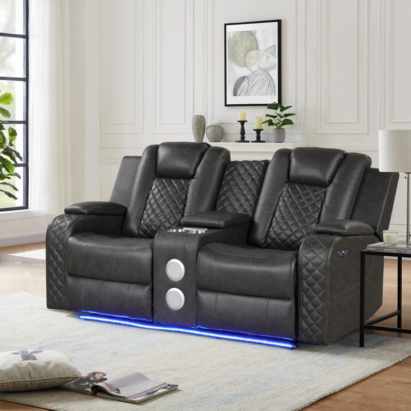 Senol 73'' Reclining Loveseat, Gray Faux Leather