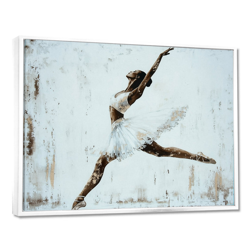 Arabesque Ballet Dance I - Ballet Wall Art Living Room, Cadre flottant sans passe-partout, H 24 po x l 32 po, Blanc
