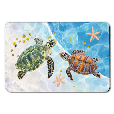 Dual Sea Turtle Shallow Sea Bath Mat，16 X 24 Inches