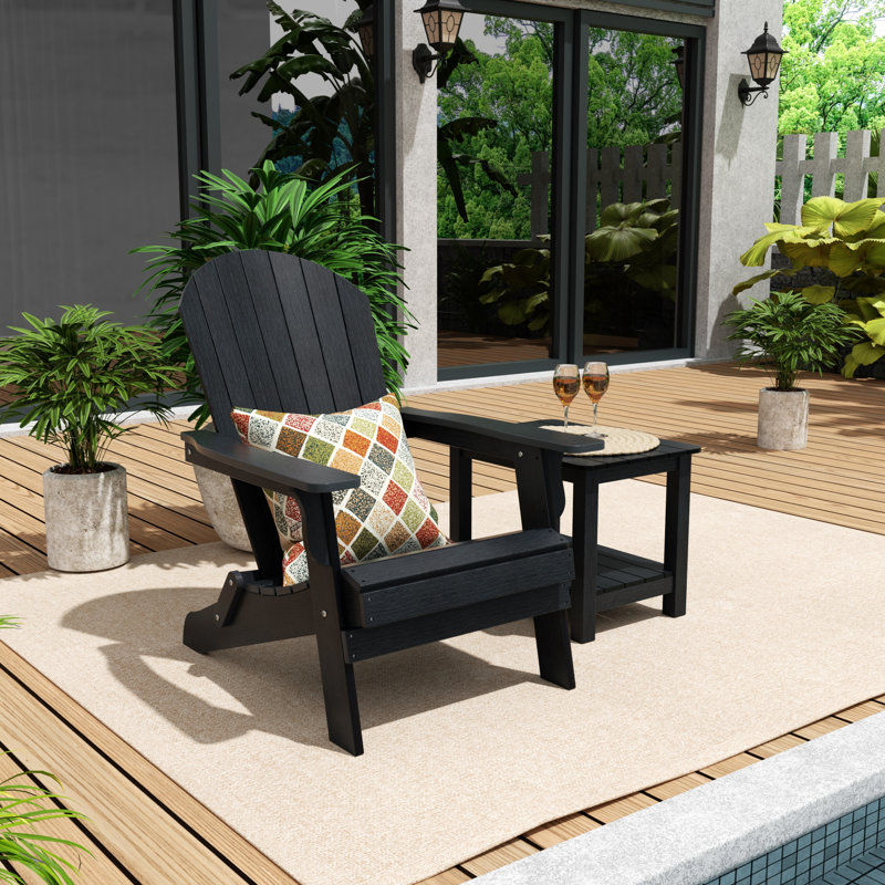 Arrlo Foldable Outdoor Adirondack Chair With Table, Black