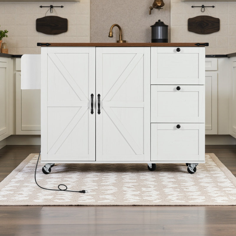 54.5 " W Kitchen Cart, White/Gray