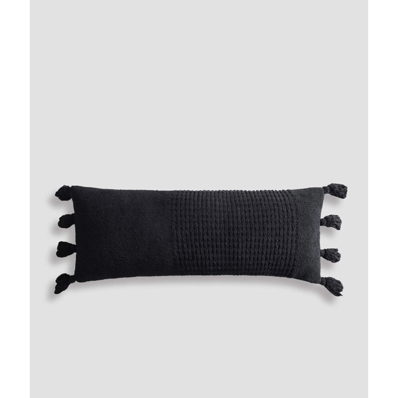 Braided Pom Lumbar Pillow Cover & Insert, Black