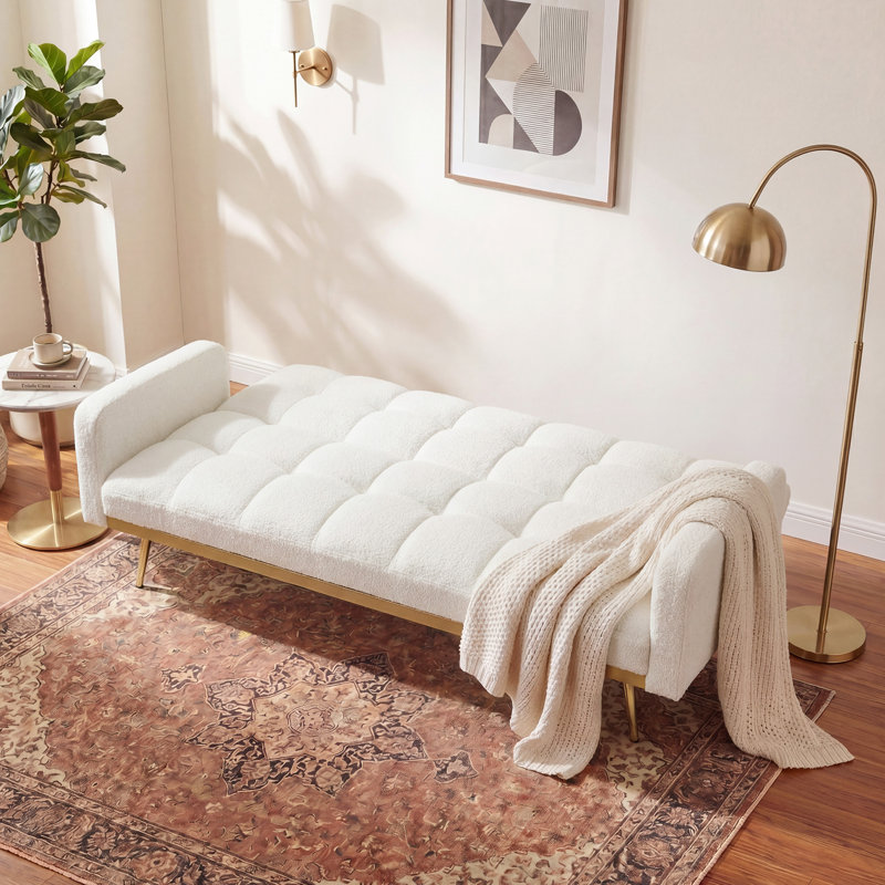 Canapé-lit ajustable beige en molleton doux de 69 pouces, canapé multifonctionnel pour les petits espaces de la chambre à coucher du salon