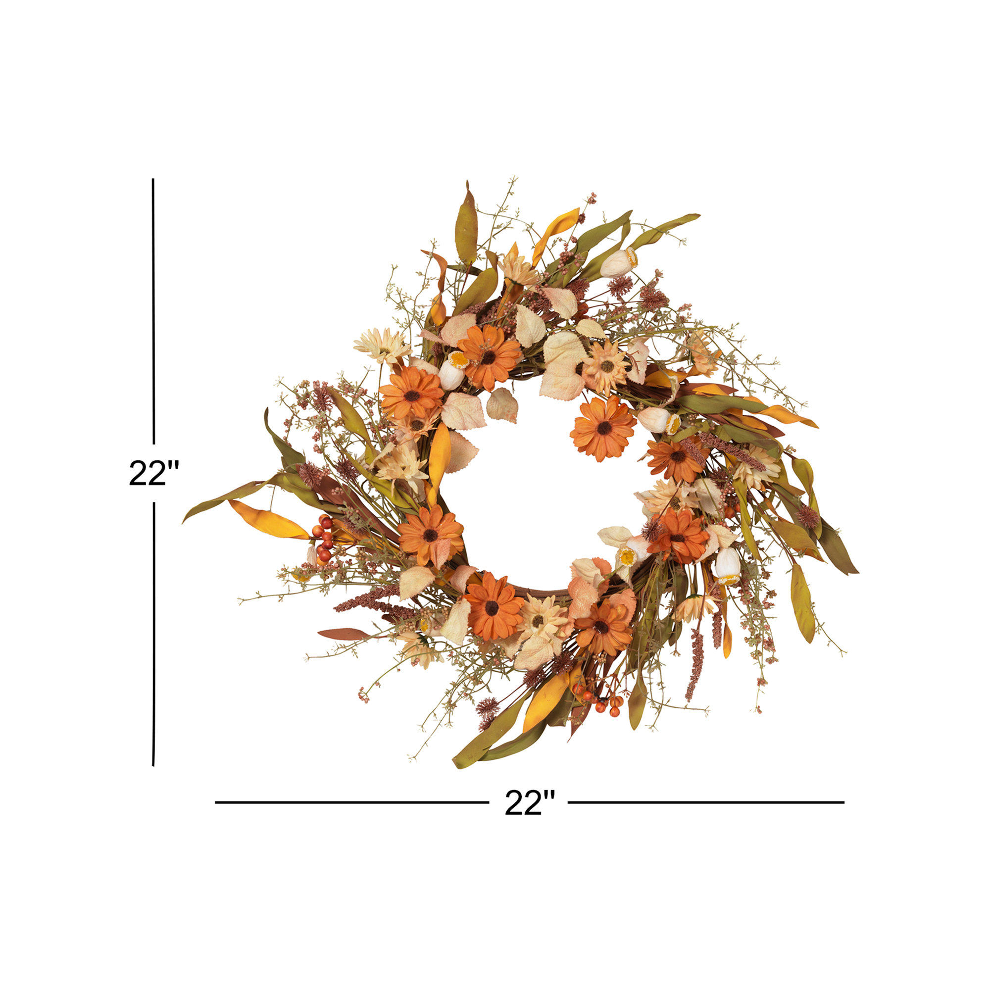22" Harvest Flower & Berries Fall Wreath