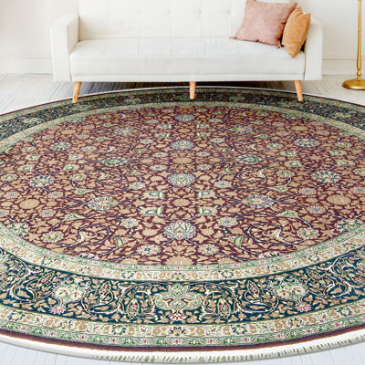Tapis rond brun de haute qualité noué à la main