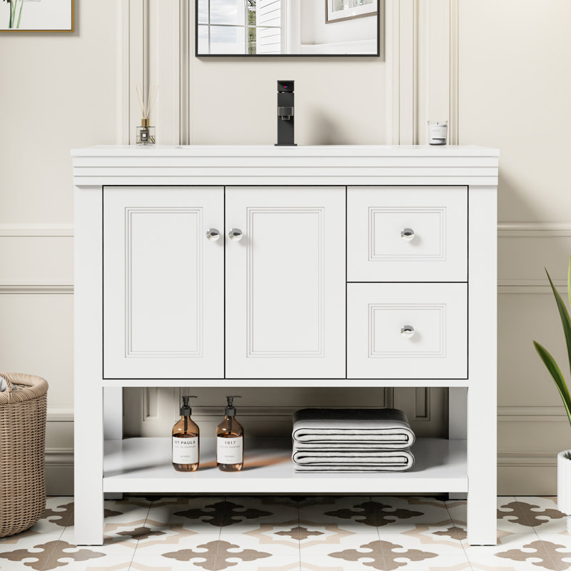 Sharee 36" Single Bathroom Vanity Set with Sink Top, 2-door Cabinet And 2 Drawers, Hand Paint, White