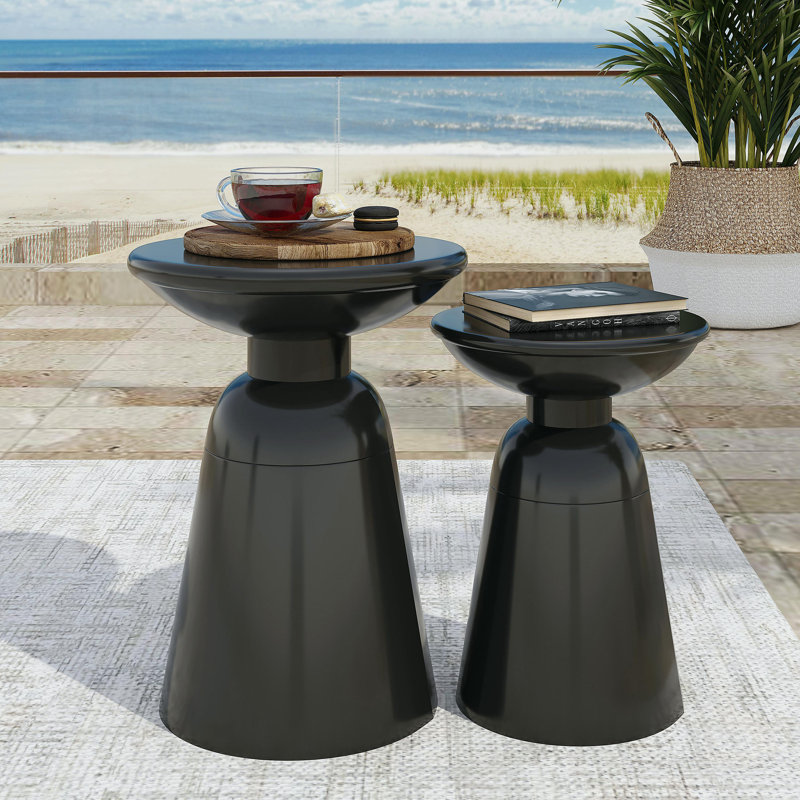 Metal edge table, 2-piece set, Black