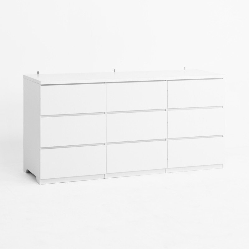 Commode blanche moderne 9 tiroirs, commode sans poignée