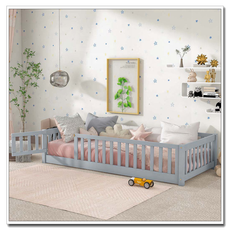 Lit en bois, Lit simple, Gris