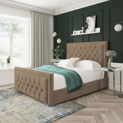 Maple Naples Velvet Upholstered Ottoman Bed Frame