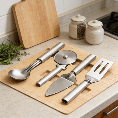 Ensemble d'ustensiles de cuisine 4 pièces avec pales en acier inoxydable et poignées en aluminium Professional