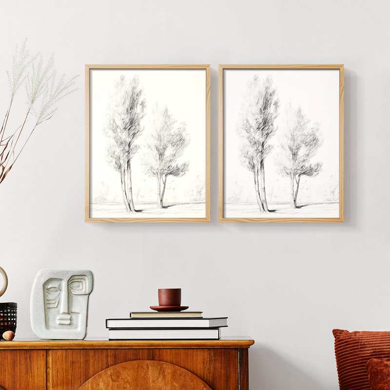 "Croquis rétro VI", 2 pièces, Naturel, H 14 po x l 22 po