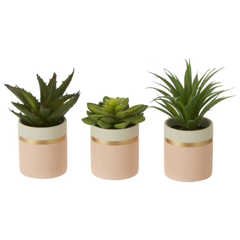 10cm Faux Succulent Plant in Ceramic Pot, Pink/White