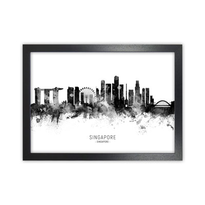 Singapore Skyline Black White City Name by Michael Tompsett - 1 Piece Wall Art