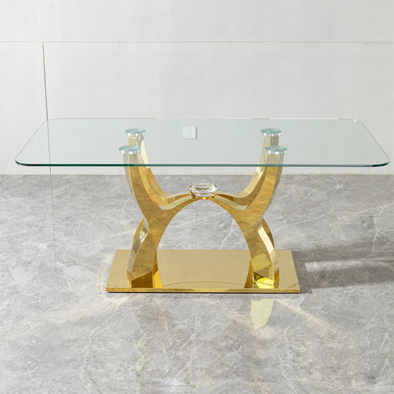 Stainless Steel Dining Table  70.08 Inch  Tempered Glass Top