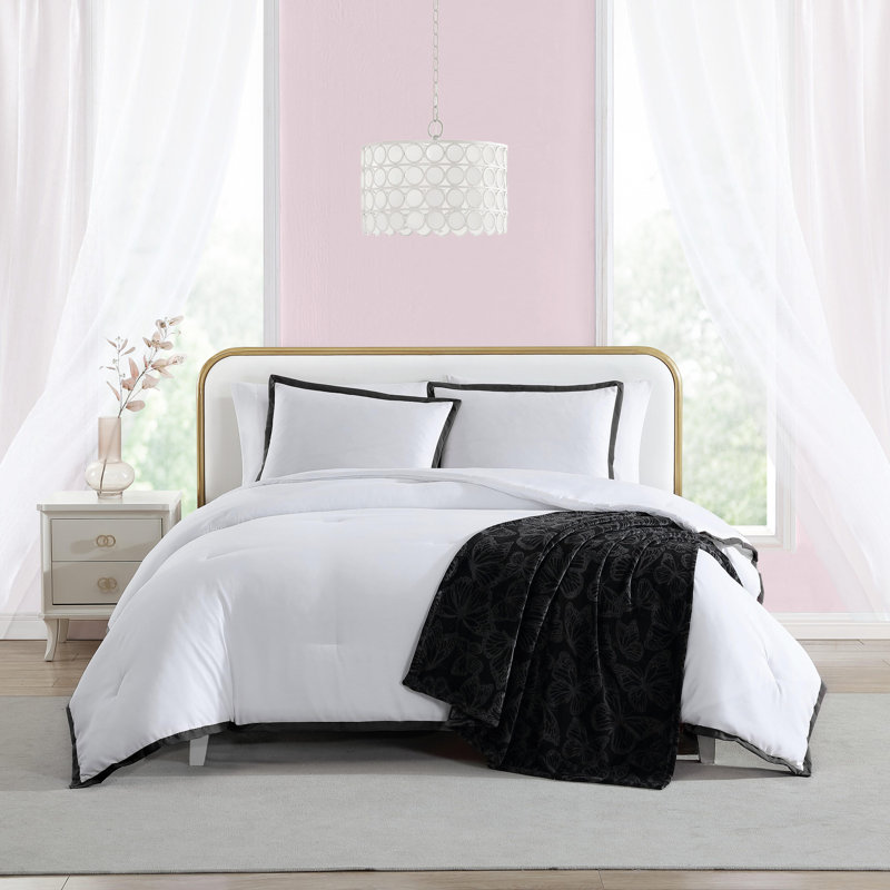 Ensemble d'édredon réversible Betsey Johnson Signature, Rose/Blanc, Édredon grand et 3 pièces supplémentaires