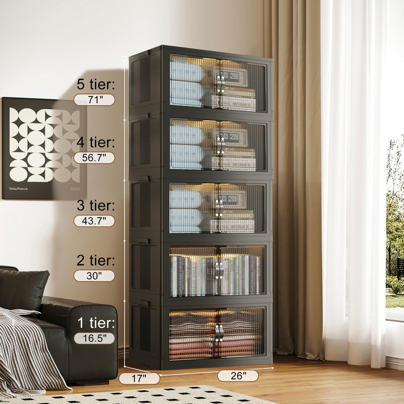 Bacs de rangement empilables 145Gal / 580Qt avec porte et couvercle (noir), Noir