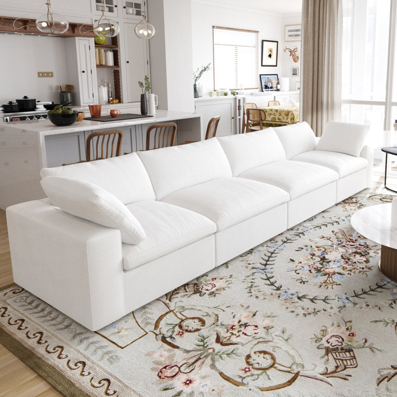 Kenda Nedek Upholstered Modern Linen Slipcovered Sectional, 33.47" H x 160.6" W x 39.3"D, 4, White