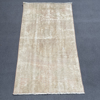 Modern Beige Wool Patchwork Rug, 26.8x46.1 Inch Rug