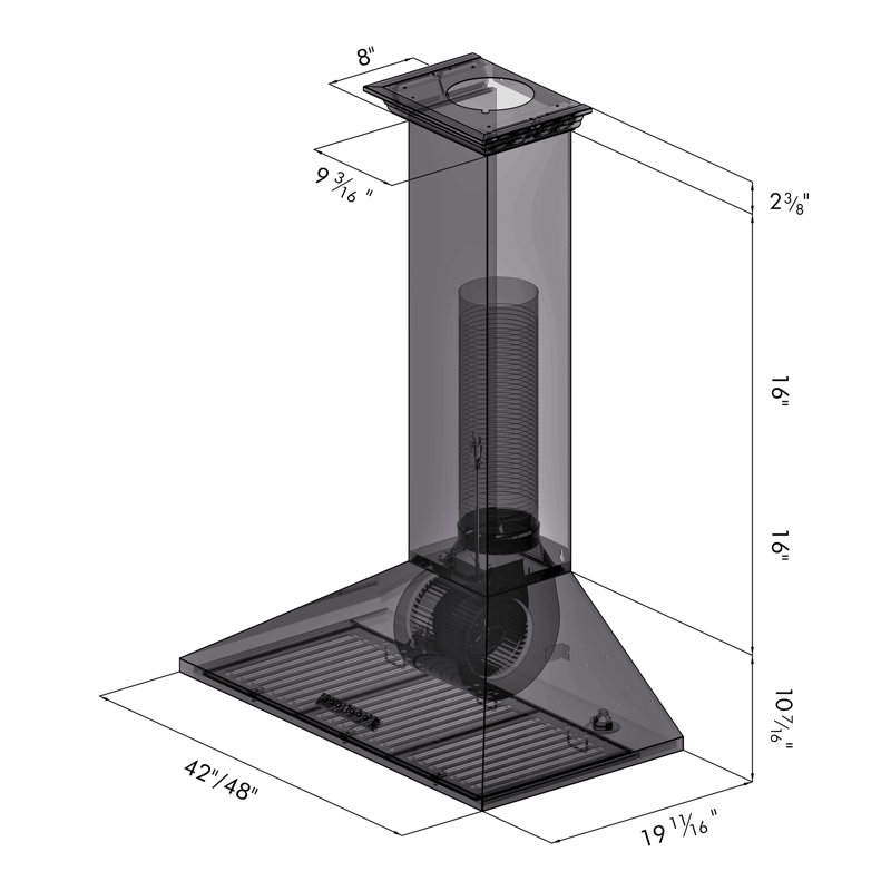 48" KL2 400 CFM Convertible Wall Mount Range Hood in Brushed Stainless Steel, 48"