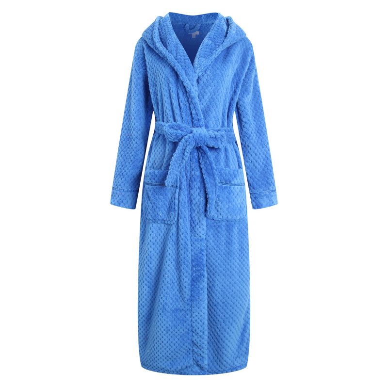Manteau de bain en molleton à capuchon pour femme, Bleu, L
