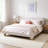 Contemporary Low Profile Upholstered Platform Bed, Queen Size, Teddy Fleece Fabric with Curved Headboard & Solid Wood Legs, No Box Spring Needed, White