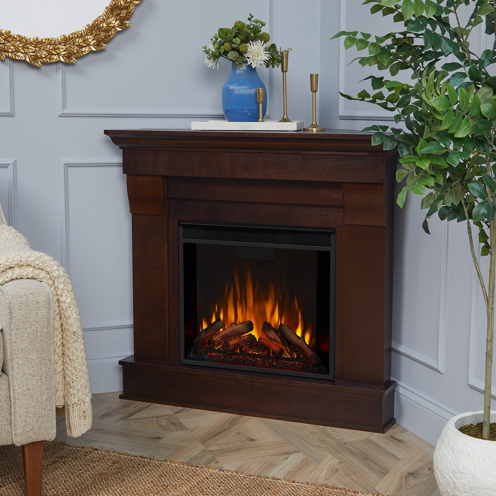 Chateau 41" Corner Electric Fireplace by Real Flame, Dark Walnut