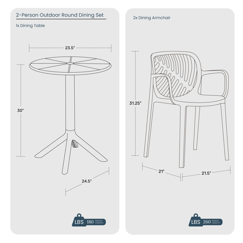 Ensemble repas extérieur 2 personnes, Blanc