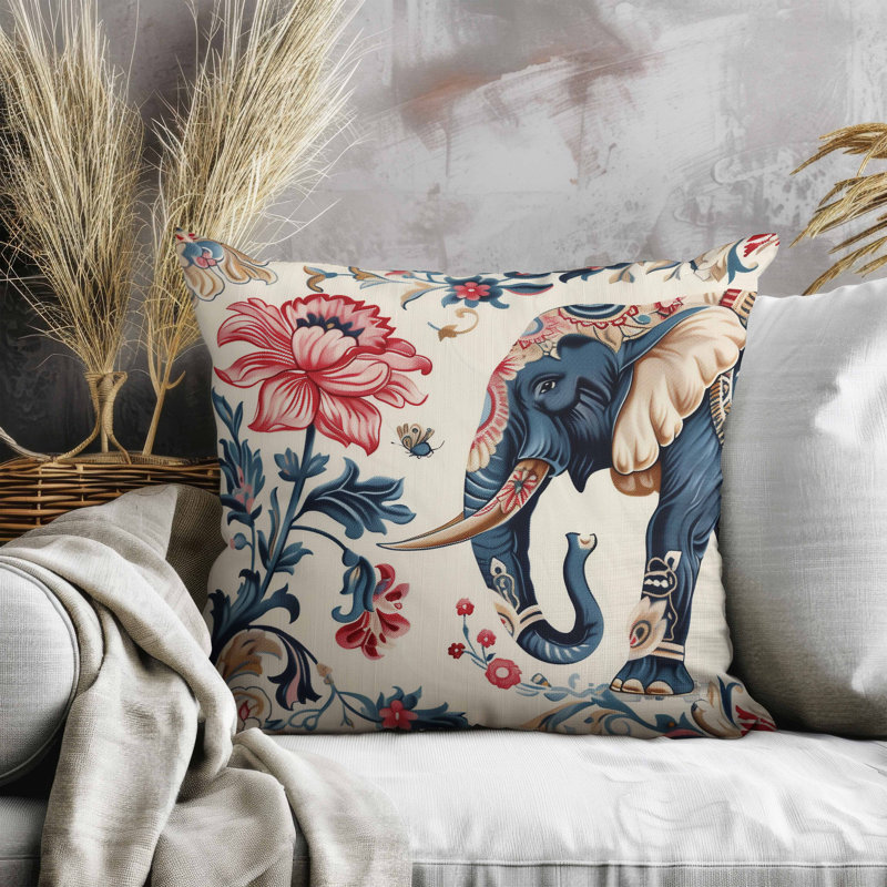 Oreiller Botanical Elephant, Carré 16 po