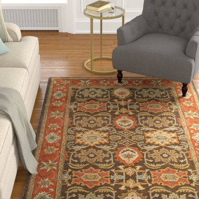 Tapis chocolat / mandarine en laine touffeté à la main Wahcheechee