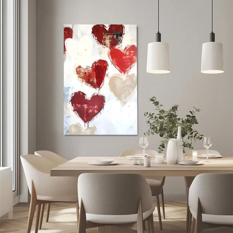 Art mural sur toile encadré en 2 dimensions, motif en forme de cœur, graffiti abstrait, impression sur toile de style expressionniste, cadeau idéal pour la Saint-Valentin, prêt à accrocher