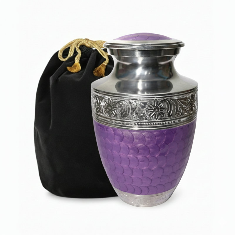 Engraved Memorial Urn With Textured, Purple