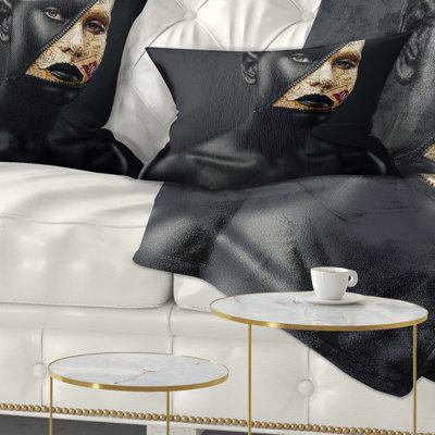 Woman with a Zip on Face - Portrait Printed Pillow
