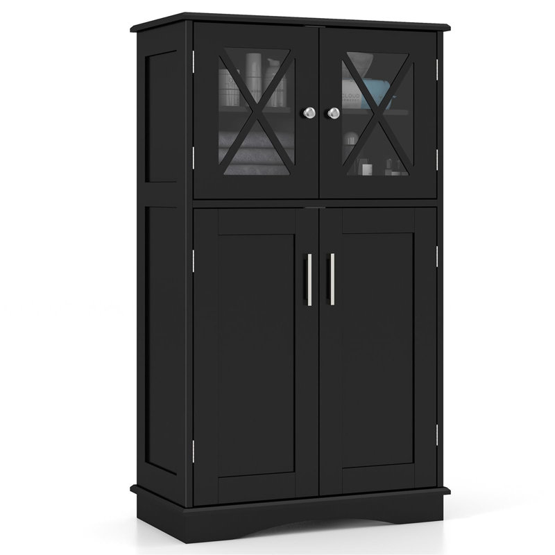 Black MDF Living Room Cabinet with Adjustable Shelving and Glass Doors
