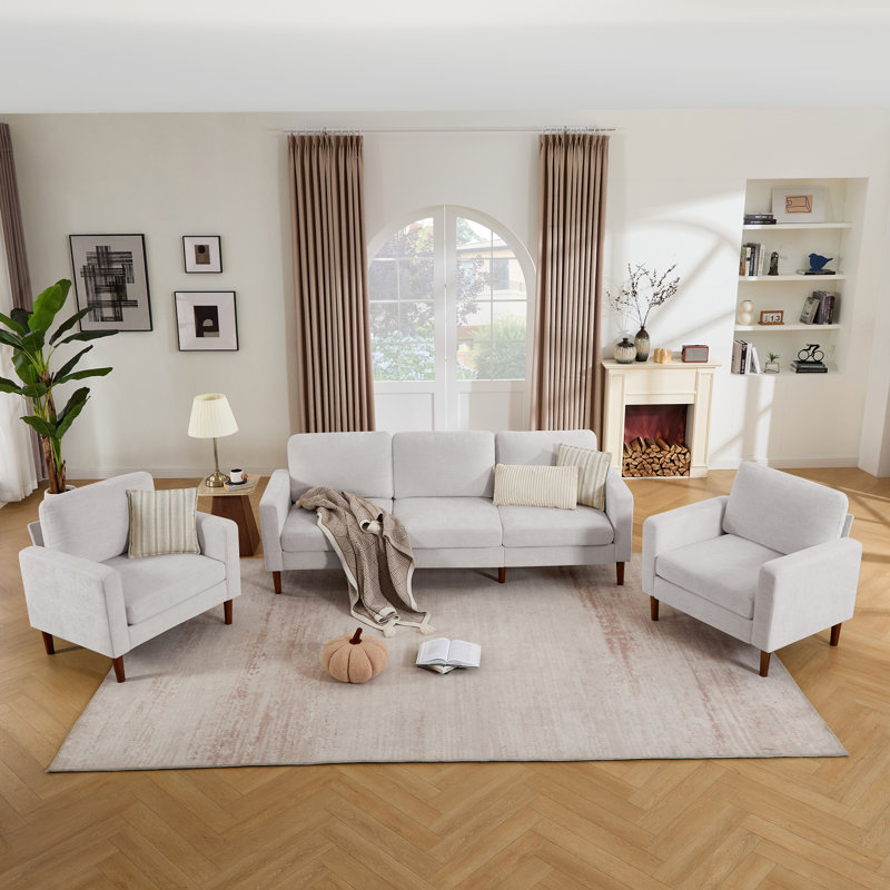 Ensemble de salon avec canapé 91,73 po et 2 fauteuils, Chenille gris argenté