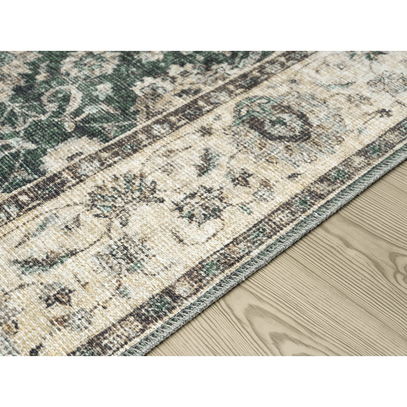 Remington Washable Green Area Rug, Rectangle 2'7" x 7'3"
