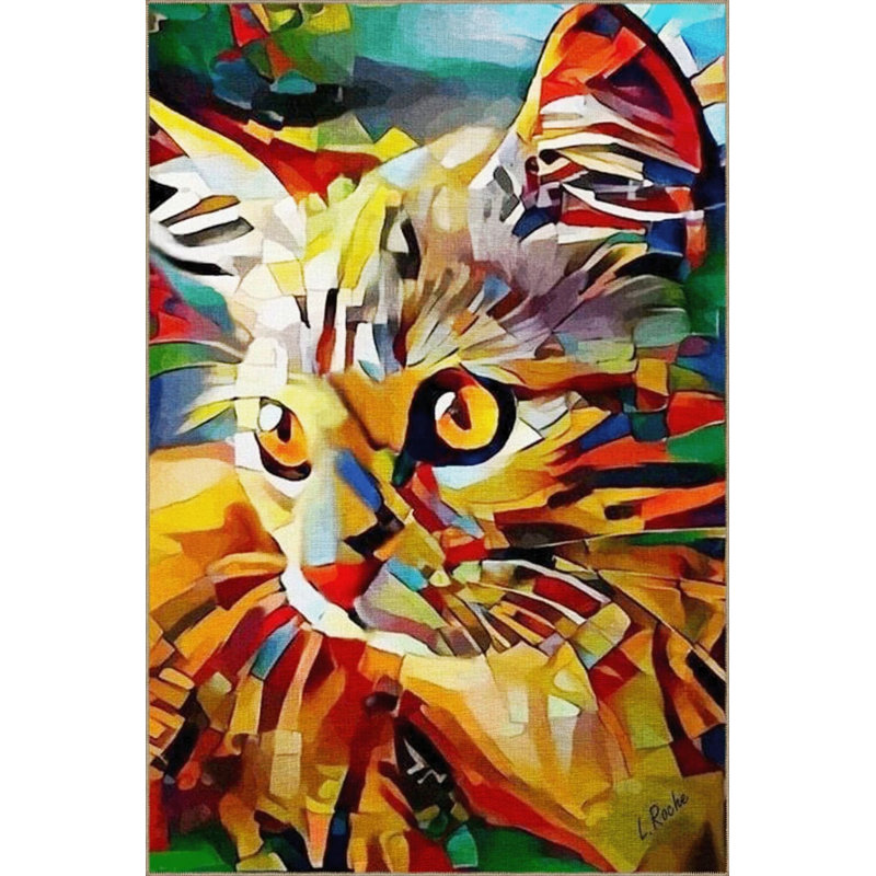 Multicolored Surrealist Design Abstract Cat Patterned Modern Decorative Carpet, Rectangle 5' x 9'11"
