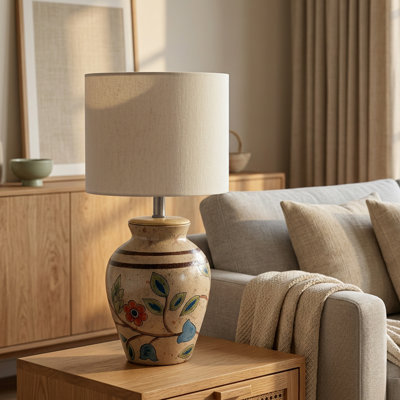 Lampe en terre cuite avec abat-jour Bloomlight - veilleuse décorative pour la chambre à coucher, la maison et l'éclairage