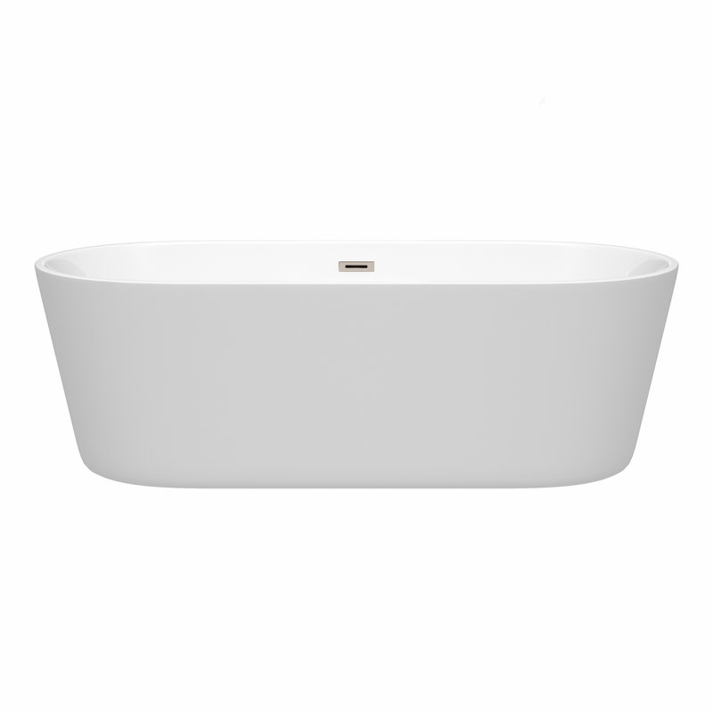 Carissa 71'' White Freestanding Acrylic Bathtub with Brushed Nickel Trim