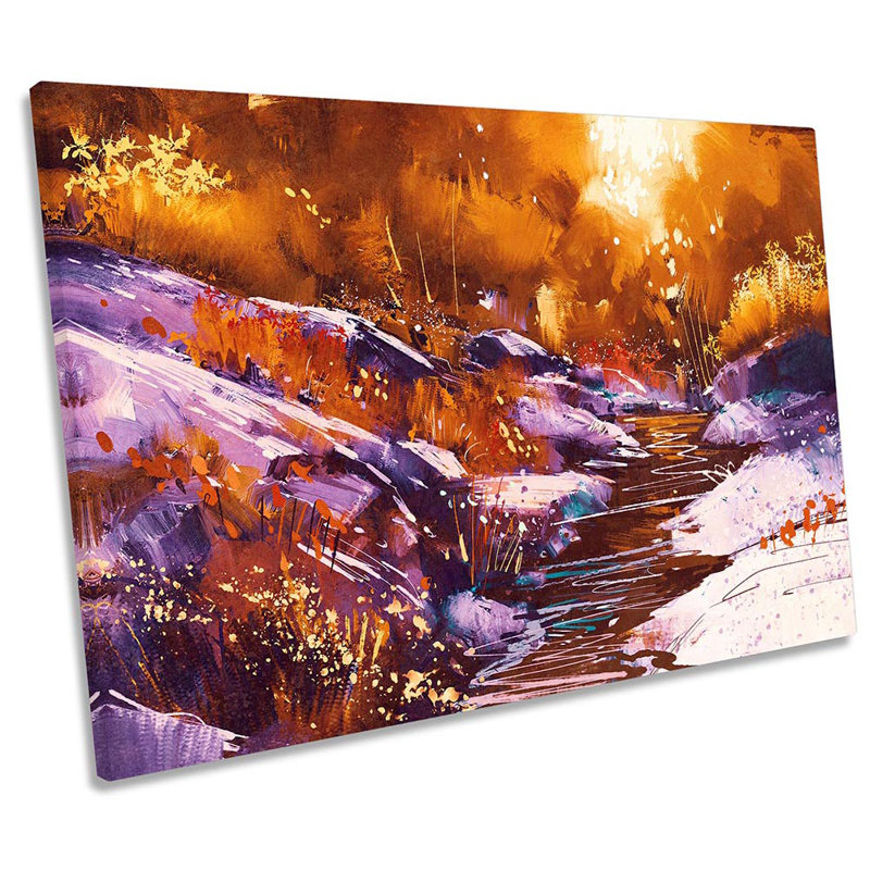 Orange Forest Landscape River Framed - Wrapped Canvas Print, 30.5cm H x 45.7cm W x 2cm D