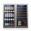 Cave à vin et réfrigérateur à boissons combinés, 28 bouteilles, 105 canettes, pose libre, double zone, porte réversible, éclairage DEL 3 couleurs, étagères réglables (2 unités)