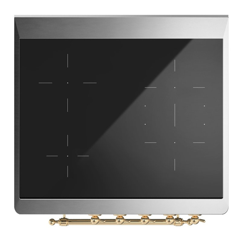 ILVE Majestic III Series 30 in. Induction Range with 4 Induction Elements (Solid Door), White, Brass