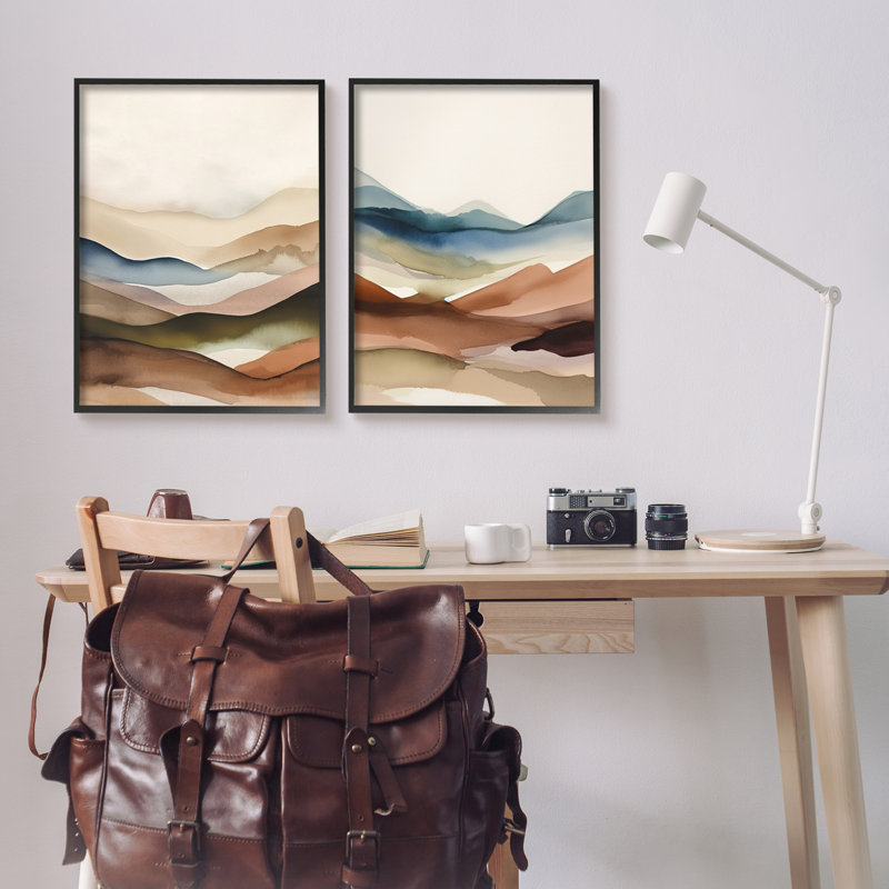 «Abstract Desert Dunes», impression sur bois 2 pièces, H 30 po x l 48 po x P 1,5 po, Giclée encadrée noir minuit