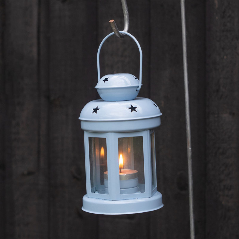 Nicola Spring - Metal Hanging Tealight Lanterns - 16cm, Blue, 1