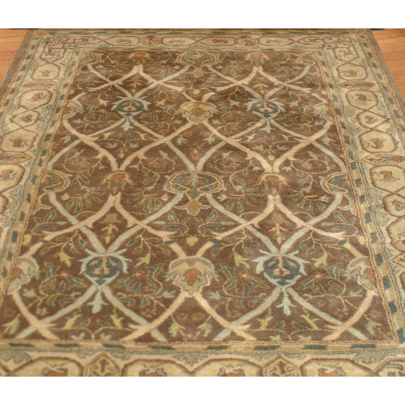 Tapis décoratif brun en laine Touffeté à la main de style oriental dalenna, Rectangle 9 pi 6 po x 13 pi 6 po