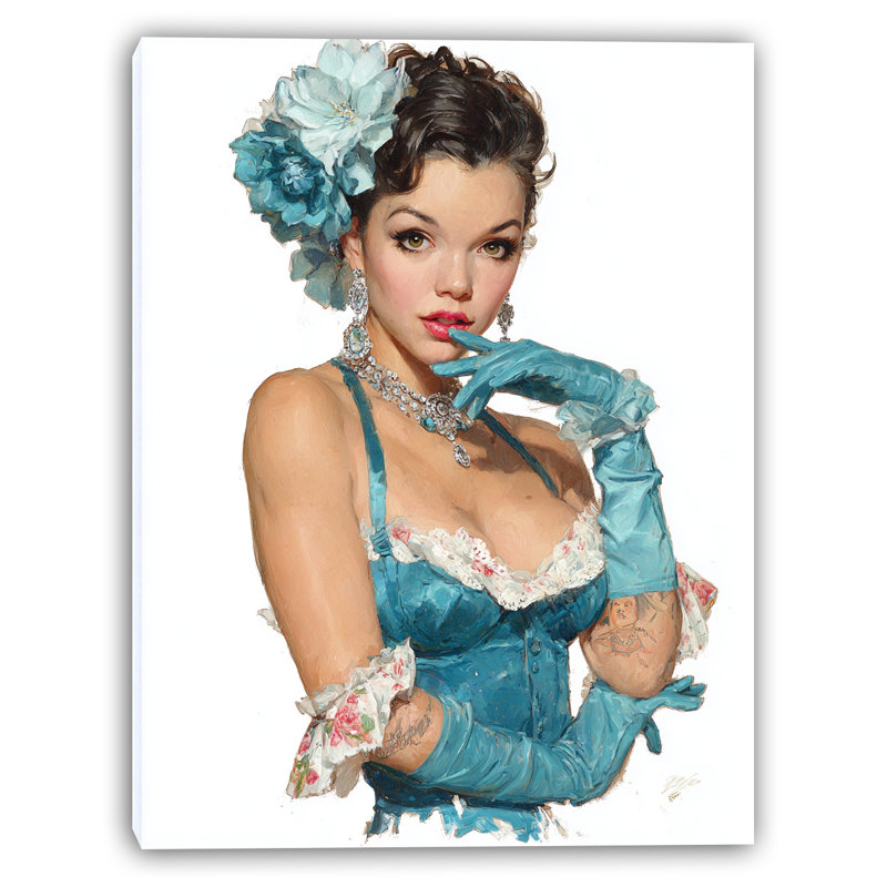 Aqua Bloom Wrapped Canvas Wall Art
